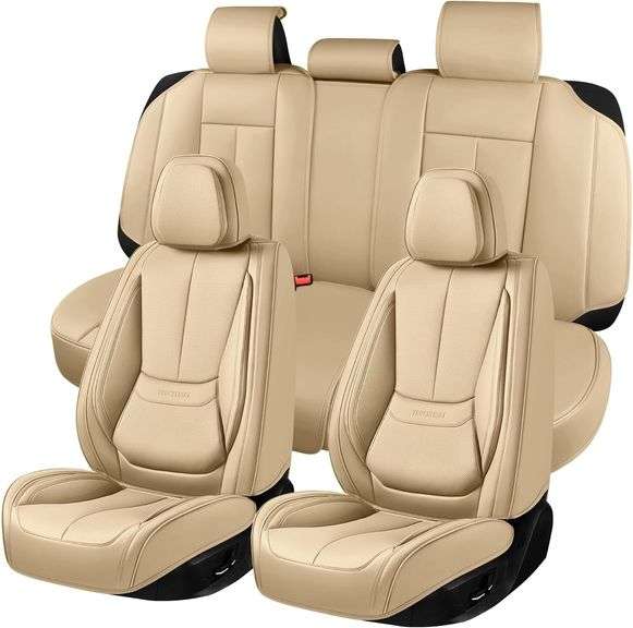 Leather Seat Covers for Cars Full Set, Beige