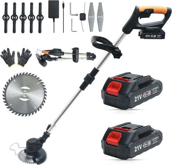 Cordless Weed Wacker, Grass Trimmer, 2 Batteries image