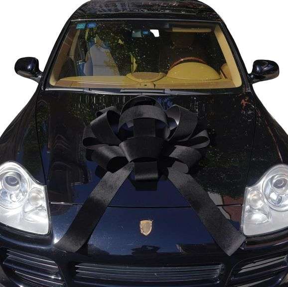 30" Black Velvet Car Bow, Non-scratch Magnet image