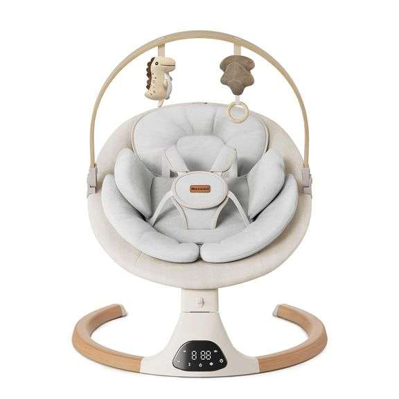 Monamii Bluetooth Infant Swing, 5 Speeds, Beige