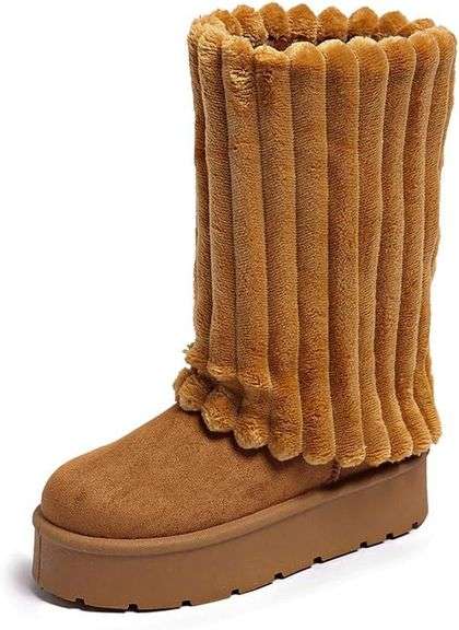 Women's Fur Boots, Fleece Lined, Anti-Slip Size 7