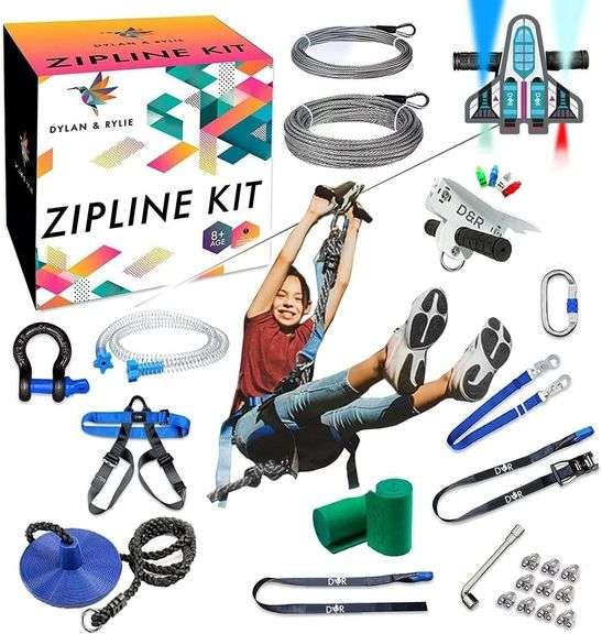 Zipline Kit - 120ft Zip Line With Brake, Safety Harness, Seat, Perfect For Backyard Fun, Kids & Adults