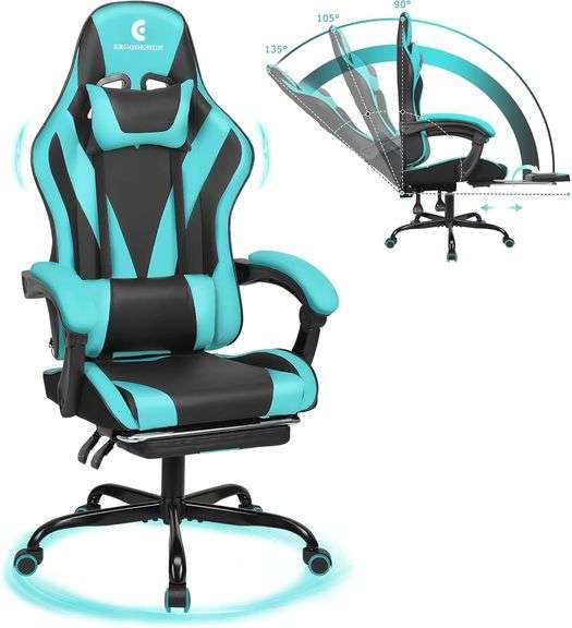 Gaming Chair, Armrest & Footrest, Black/Blue image
