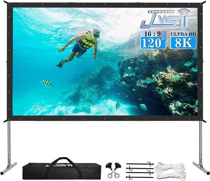 120 inch Projector Screen with Stand, 16:9 HD image