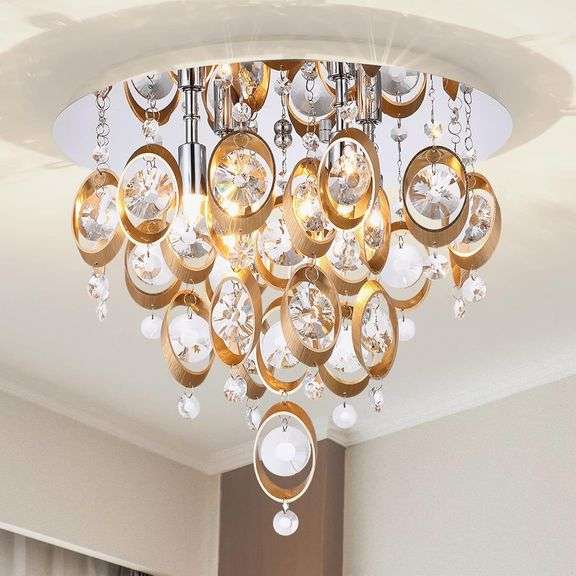 Crystal Chandelier Fixture, 4-Lights, Copper