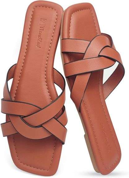 2025 Women's Flat Sandals - Braided Square Toe Size 8.5