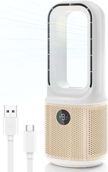 Desk Fan 14" Quiet Bladeless, USB 5000mAh image