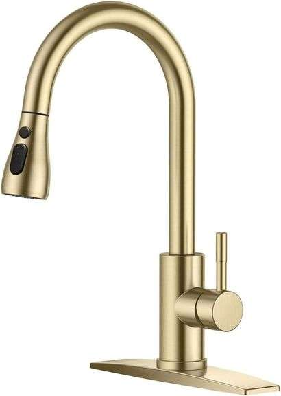 Brushed Gold Kitchen Faucet with Pull-Down Sprayer image