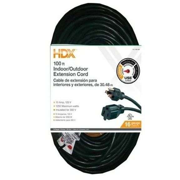 HDX 100 ft 16/3 Indoor/Outdoor Ext. Cord, Green image