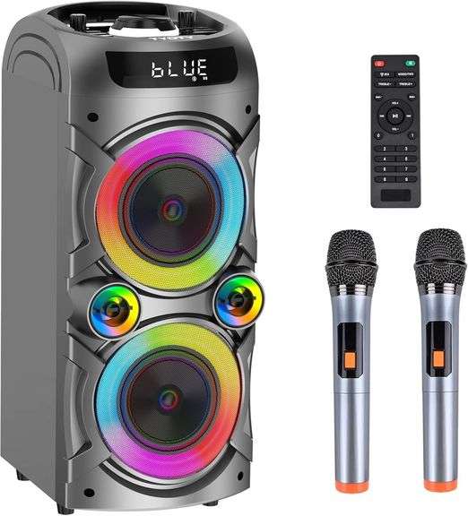Karaoke Machine with 2 Wireless Mics, Portable PA image