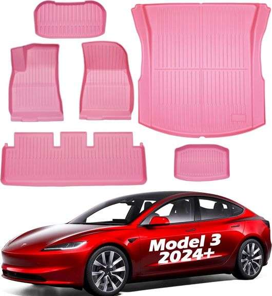 Tesla Model 3 Floor Mats All Weather Liners, Pink image