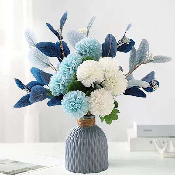 LADADA Blue Artificial Flower Bouquet in Vase image