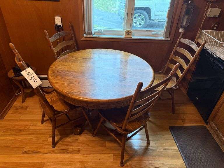Round Wood Kitchen Table with Claw Feet and 4 Chairs image
