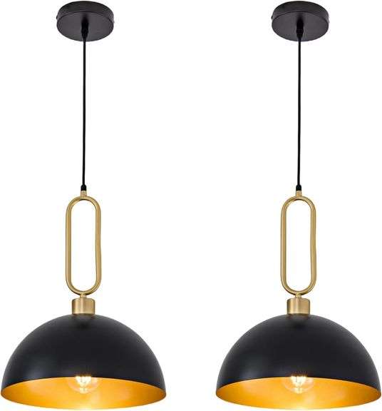 2-Pack Black Gold Pendant Light, 11.8in Farmhouse image