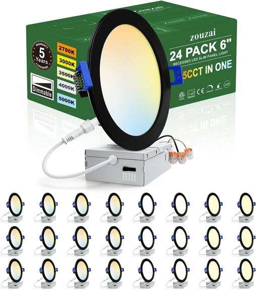 zouzai 24-Pack 6" LED Recessed Light, 5CCT, 12W image