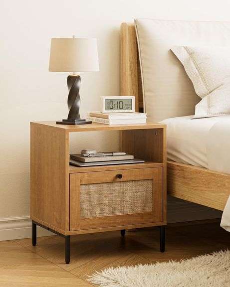 Rattan Nightstand with Drawer & Shelf (Natural) image