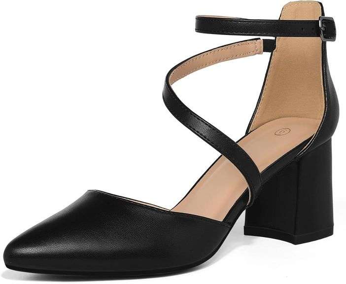 Womens Pumps: Low Block Heels, Ankle Strap 7.5 image