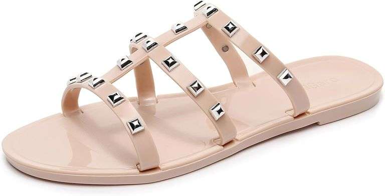 Women Flats Sandals Studded Jelly Shoes Size 9 Red image