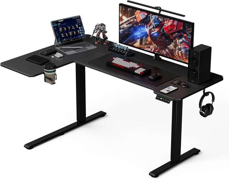 59" L-Shaped Standing Desk, Adjustable, Black image