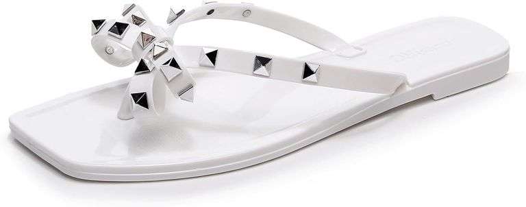 Studded Sandals, Bow Flip Flops Beige Size 9 image