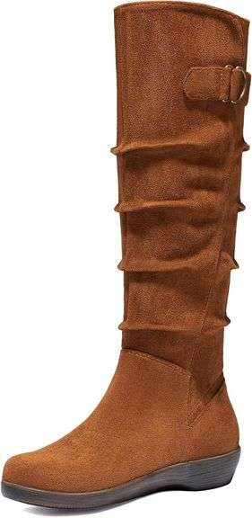 Women's Knee High Slouch Boots with Side Zipper Size 8.5 image