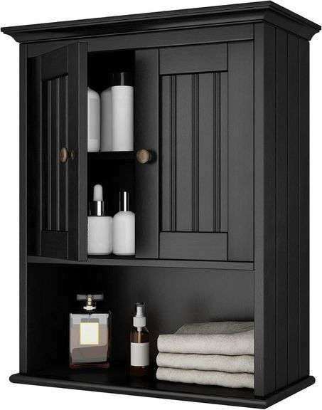 Treocho Wood Wall Cabinet with Doors, Black image