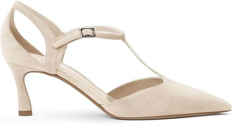 Coutgo Women s Low Kitten Heels T-Strap Pumps Size 9 image