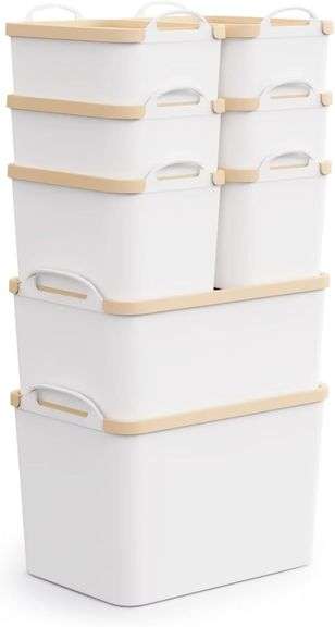 8 Packs Plastic Storage Bins with Lids White image