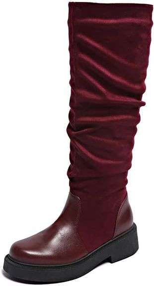 Women s Chunky Heel Riding Boots with Zipper Size 6 image