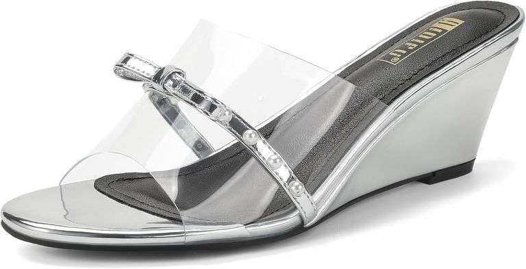 Women's Wedge Sandals Bow Pearl Low Heels Size 7 image