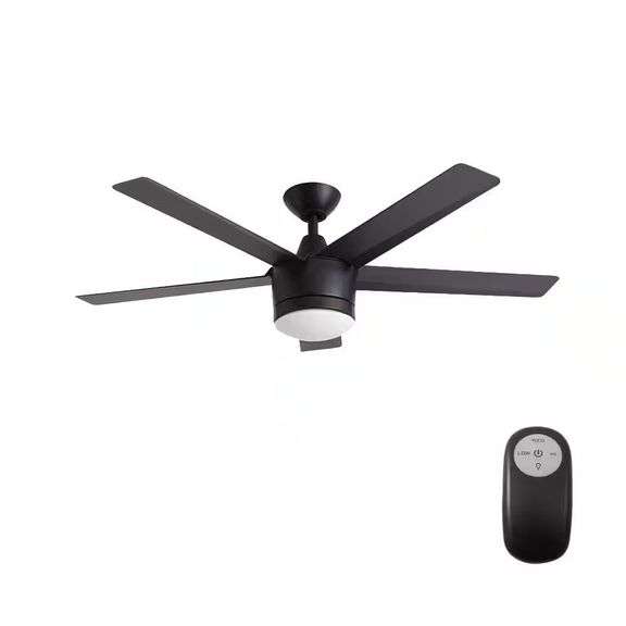 52 in. Matte Black Ceiling Fan with Light & Remote image