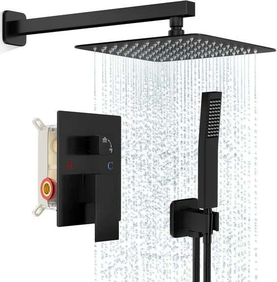 Black Shower Faucet Set, Rainfall Square Black image