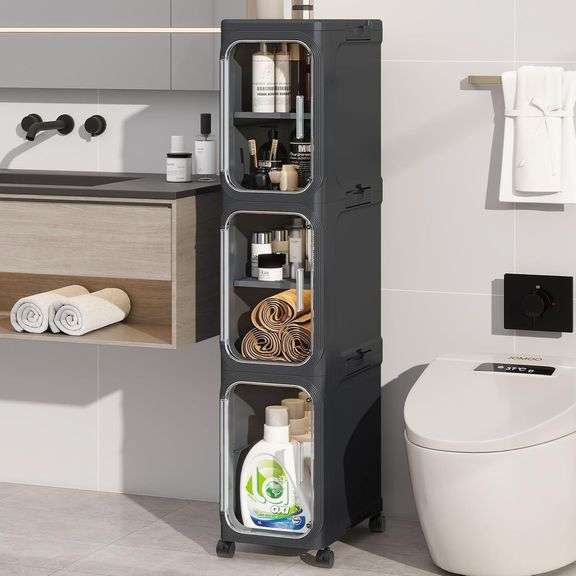 KHNR 3-Tier Slim Bathroom Storage Cabinet, Black image