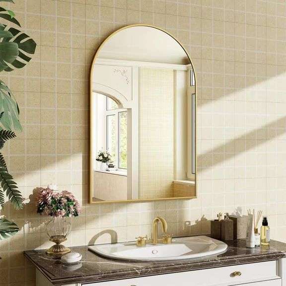 24 in. x 36 in. Arched Metal Vanity Mirror, Gold image