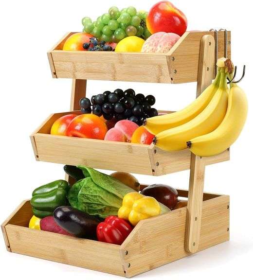 3-Tier Bamboo Fruit Basket for Kitchen Counter image