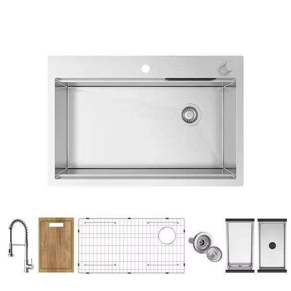 33 in. Drop-In Sink: 18-Gauge SS with Faucet image