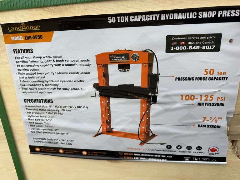 2025 Land Honor SP50 50 Ton Capacity Hydraulic Shop Press image