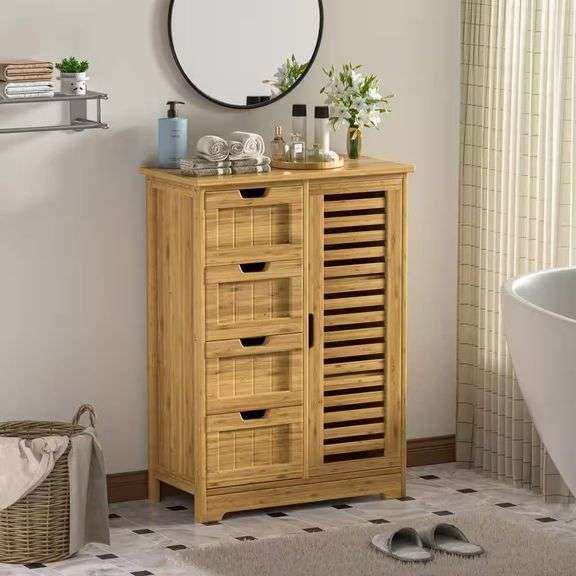 Yellow Bamboo Linen Cabinet, 23.7"x11.9"x32.5" image