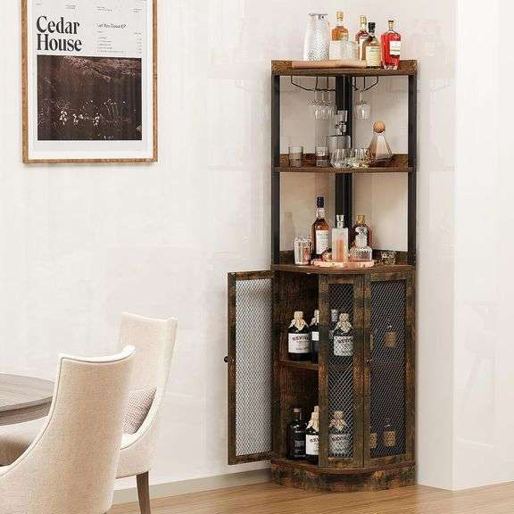 EOYUTLLY Corner Bar Cabinet with Wine Rack, 65" H image