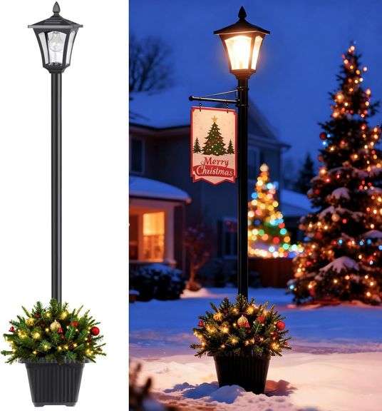 Mancra 72" Solar Lamp Post with Planter, 60 lm image