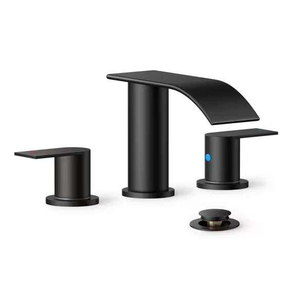 8 in. Matte Black Bathroom Faucet with Drain image