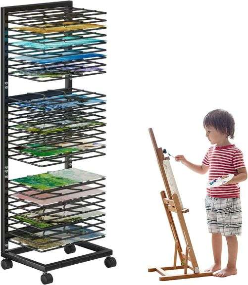 Art Drying Rack with 27 Shelves, Lockable Wheels image