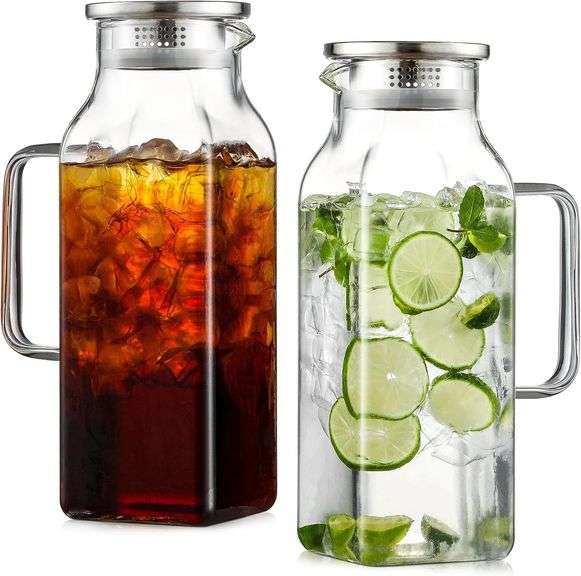 NETANY 2-Pack 2L Glass Pitcher with Lid & Handle image