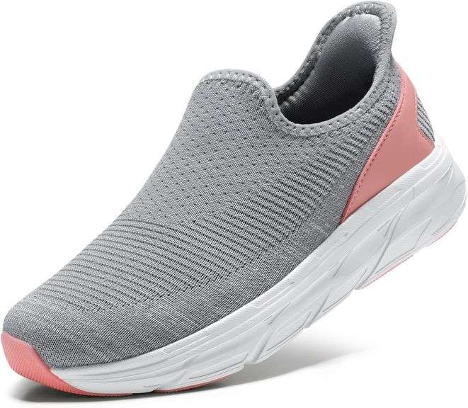 STQ Womens Slip on Walking Shoes Grey Pink 6.5 image