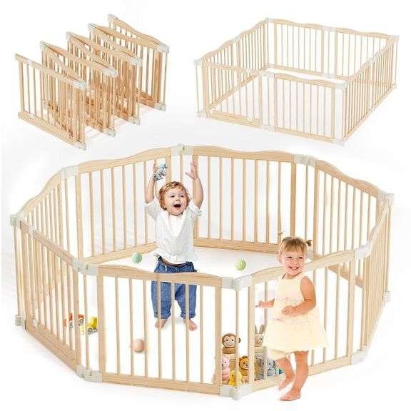 Foldable Wooden Baby Playpen (8 Panels) image