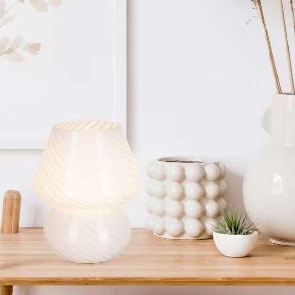 7 in. White Contemporary Swirl Glass Mushroom Lamp image