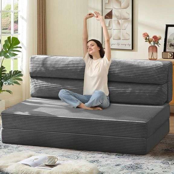 Folding Sofa Bed, Convertible Sleeper Chair, Grey image
