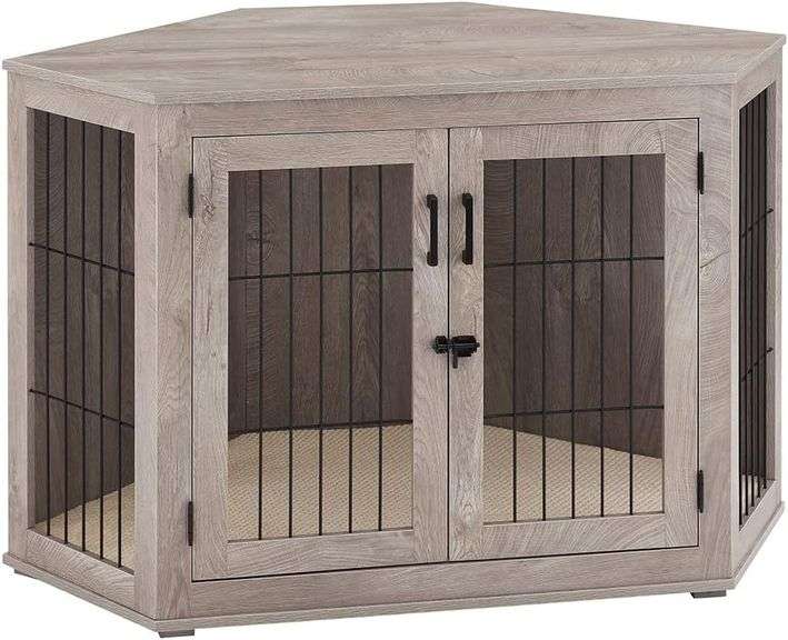 BeeNbkks Wood Dog Crate Corner Table with Cushion image
