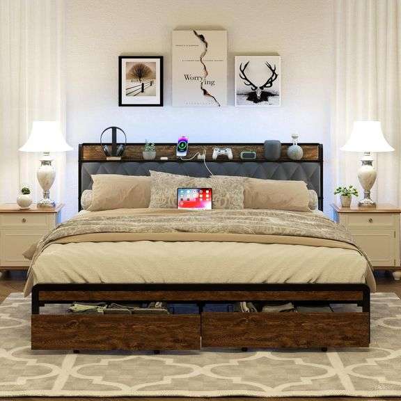 King Bed Frame with Storage & Headboard image