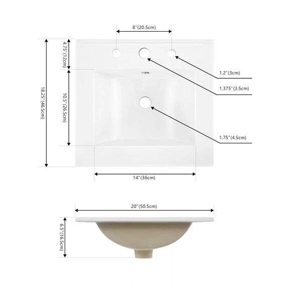3-Hole Ceramic Sink Basin Vanity Top image